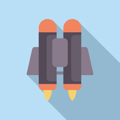 Poster - single isolated flat style icon of a jetpack with burning engines is flying forward on blue backgrou