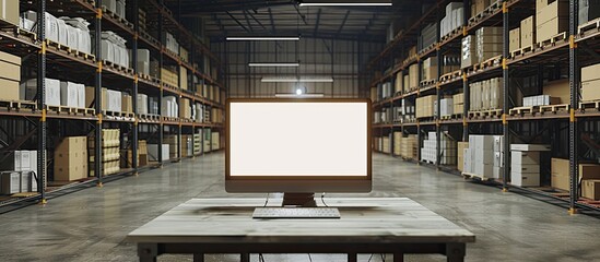 Leinwandbilder - Warehouse factory computer featuring a blank screen with ample copy space image.