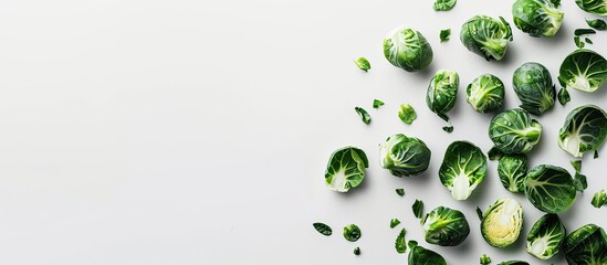 Poster - Freshly cut, cleaned Brussel sprouts are isolated with a simple background in the copy space image.