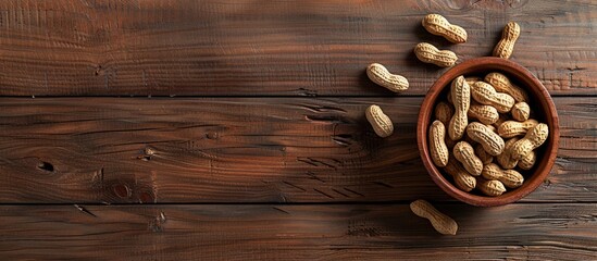 Poster - A wooden table displays a bowl of peanuts with space for text or images.