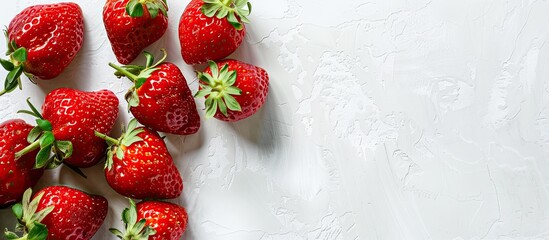 Poster - White paper background with copy space image for text alongside a vibrant fresh strawberry.