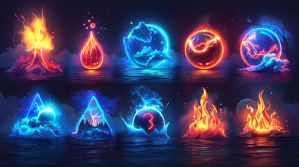 Poster - Produce a neon set of weather disaster symbols, including shimmering