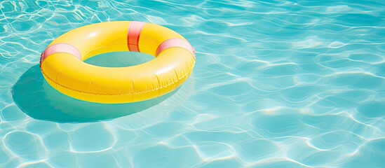 Aufkleber - Vacation-themed image with copy space featuring a floating yellow inflatable ring in a swimming pool.