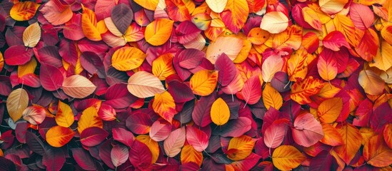 Poster - Vibrant autumn leaves creating a colorful backdrop with copy space image.