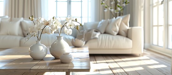 Aufkleber - Living room table with a stylish design intended for use as a background for a copy space image.
