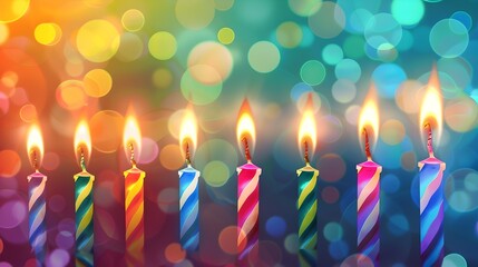 Canvas Print - Colorful Birthday Candles Burning on Festive Background