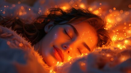 Poster - slumbers embrace depict a cozy scene of a person nestled under the covers, their dreams enveloping t