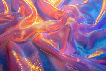 Wall Mural - Iridescent Fabric Drapery with Colorful Neon Lights and Texture