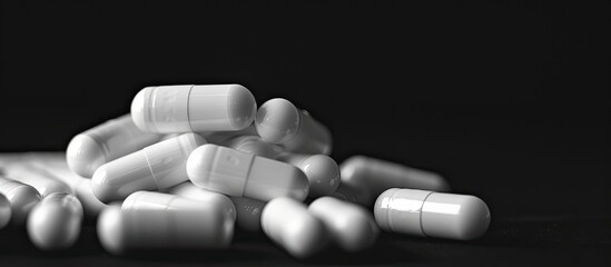 Aufkleber - White pills or capsules contrast against a black backdrop, creating an ideal copy space image.