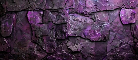 Fototapete - A dark side textured purple wall background with a copy space image showcasing a mix of purple granite stone facade and dark pink siding textures with details.