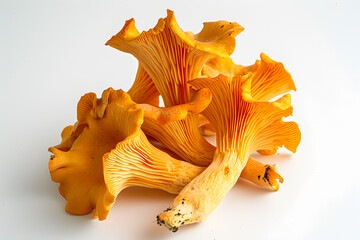 View of nutritious delicious chanterelle mushrooms on a white background