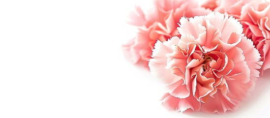 Poster - Pink Carnation flower isolated on a white background for Mother's Day with copy space image.