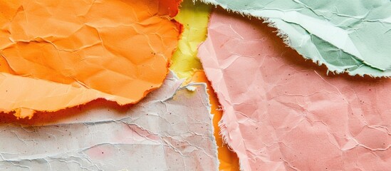 Aufkleber - Green, orange, pink, and white paper colors available for handmade job papers with copy space image.