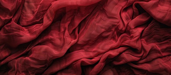 Fototapete - Detailed close-up of crumpled red fabric texture with copy space image spot.