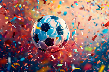 Canvas Print - EM European Championship 2024 sport win, triumph, winner celebration concept background illustration - Soccer ball and confetti