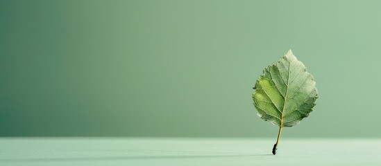 Aufkleber - A small birch leaf set against a light green backdrop with copy space image.