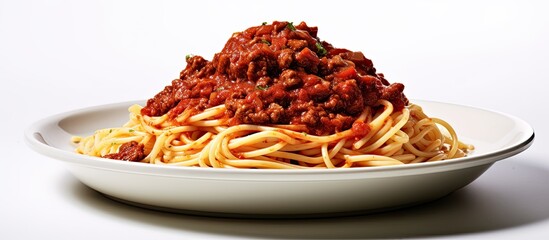 Aufkleber - Spaghetti dish highlighted against a white background with copy space image available.