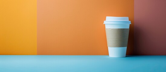 Poster - Paper cup on a colorful background with copy space image.