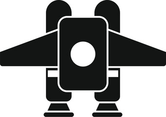 Poster - simple black and white icon of a retro futuristic spacecraft taking off
