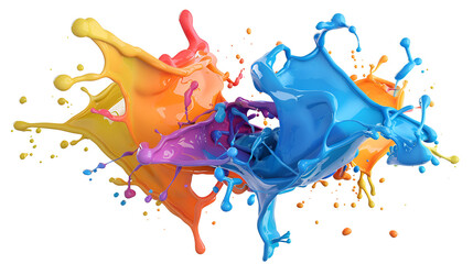 Poster - Colorful paint splashes isolated on white background ,Large colorful splash of multicolored paint that scatters in different directions