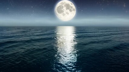 Poster - Full Moon Over the Ocean at Night Generative AI