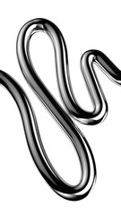 Fototapete - Y2K chrome curved line shape isolated. Futuristic metallic 3D curve element, squiggle wavy line background