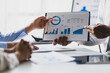 © Wasan - Business consulting meeting is discussing business plan analysis with financial data and business growth charts to plan strategies for generating company profits.