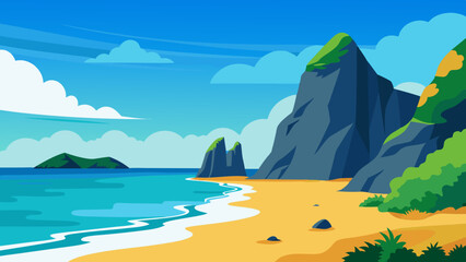 Wall Mural - landscape with mountains and sea Vector Illustration 