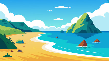 Wall Mural - landscape with mountains and sea Vector Illustration 