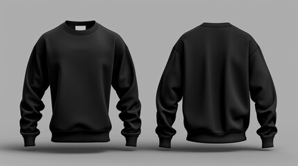 Black sweatshirt front and back mockup template isolated on white background