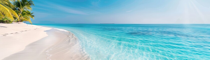 Poster - Tropical Beach with Palm Trees and Turquoise Water.