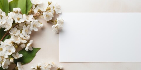 Wall Mural - White Flowers and Blank Card for Spring Celebration