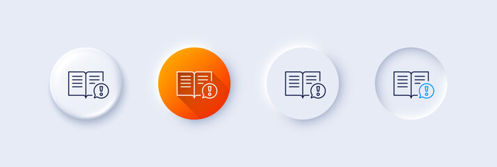 Poster - interesting facts line icon. neumorphic, orange gradient, 3d pin buttons. exclamation mark sign. boo