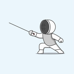 Cute Fencing Character Attack. Vector Cartoon Illustration.