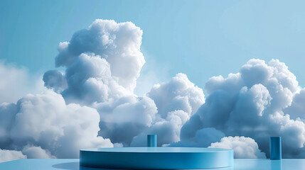 Wall Mural - 3D rendering simple podium and cloud for advertising