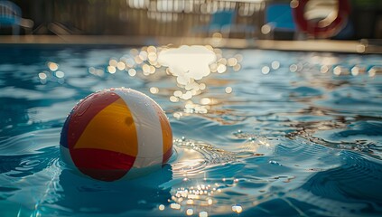 Wall Mural - Summer Delight: Vibrant Beach Ball Dancing on the Water’s Surface 