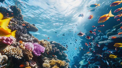 Underwater animal swimming in deep blue sea tropical reef beauty.