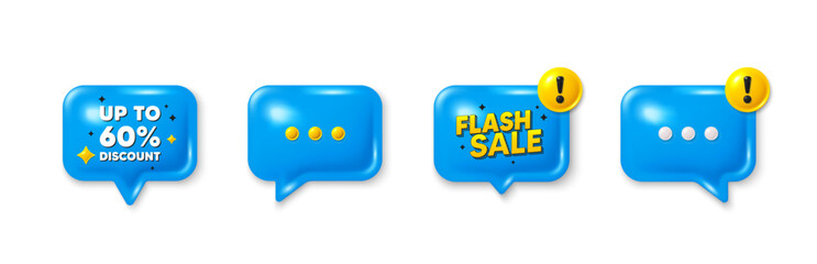 Canvas Print - Offer speech bubble 3d icons. Up to 60 percent discount. Sale offer price sign. Special offer symbol. Save 60 percentages. Discount tag chat offer. Flash sale, danger alert. Text box balloon. Vector