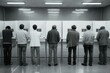 © patungkead - Group of election observers standing in front of voting booths, monitoring the voting process in a polling station.