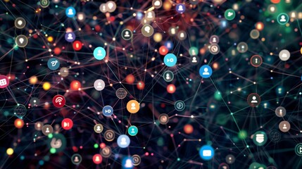 Poster - An abstract image depicting a network of interconnected icons, suggesting a complex system of relationships and interactions.