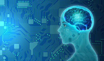Artificial intelligence brain and electronic human electronic board circuit background high-tech future society 인공지능의 발달
