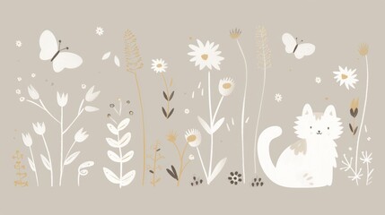 Naklejka na meble lit. cat among flowers