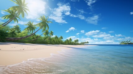 Wall Mural - Beautiful tropical ocean with blue sky and palm trees in summer