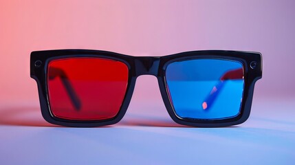 Canvas Print - A pair of red and blue glasses on a table.