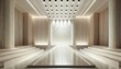 © studio nowhere - Simple white fashion runway, elegant backdrop pattern, and soft even lighting. Bright, airy lighting enhances the simple elegance of the fashion stage.