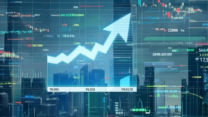 Poster - financial growth chart over city skyline generative ai