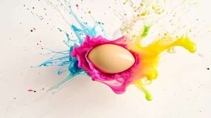 Poster - Egg Surrounded by Colorful Paint Explosion Generative AI