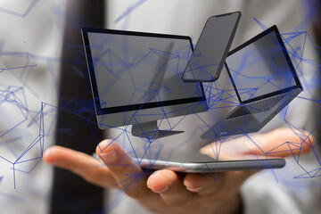 conference digital network and data concept 3d - neural network exposure digital