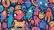 © 69 - Hand-drawn cartoon illustration background with whimsical characters and vibrant colors, perfect for playful designs