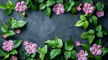 Wall Mural - Pink Flowers in a Garden, Beautiful Leafy Decoration